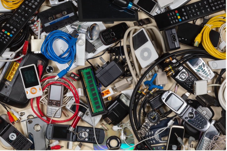 A pile of electronic devices