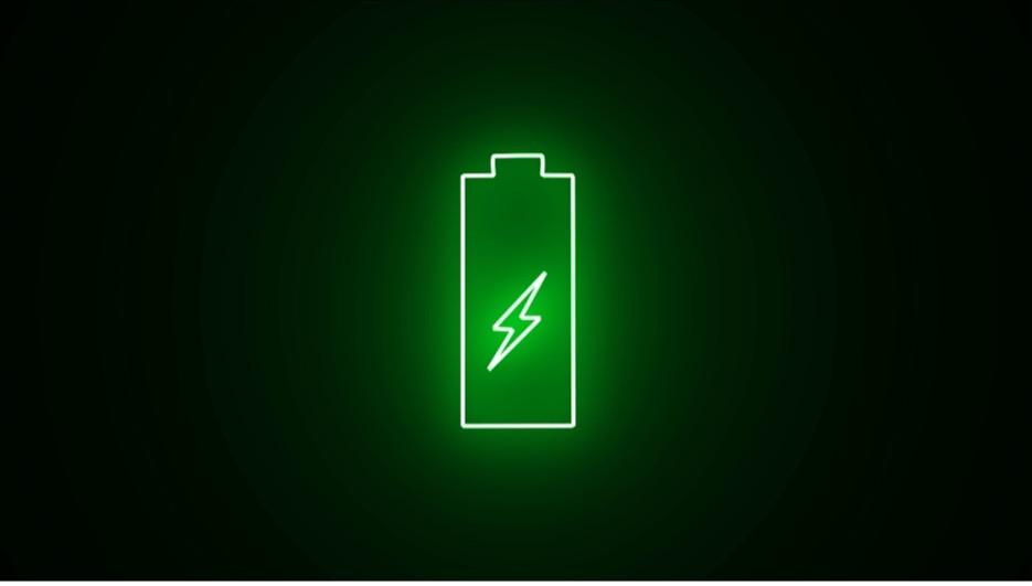 A green battery with lightning bolt in the middle